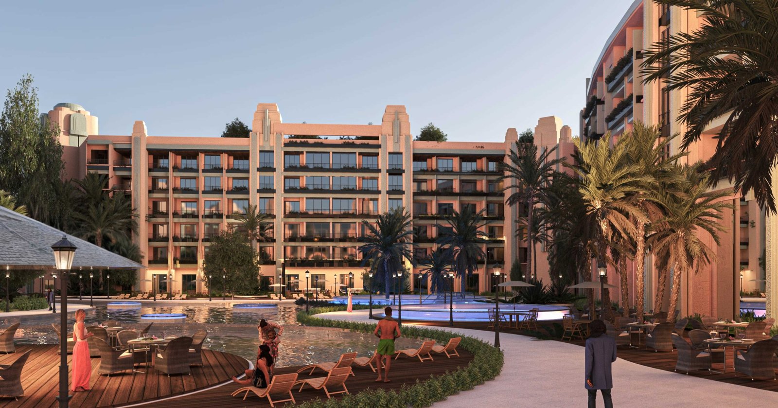 Front view of Atlantis Hurghada with contemporary architecture and modern Red Sea resort design.