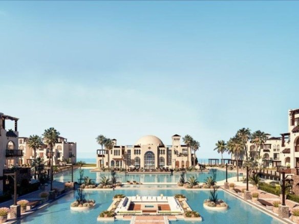 2 Bedroom apartment for sale in Cala Sahl HasheeshFront view of Cala Sahl Hasheesh showcasing modern architectural design and elegant Red Sea style.