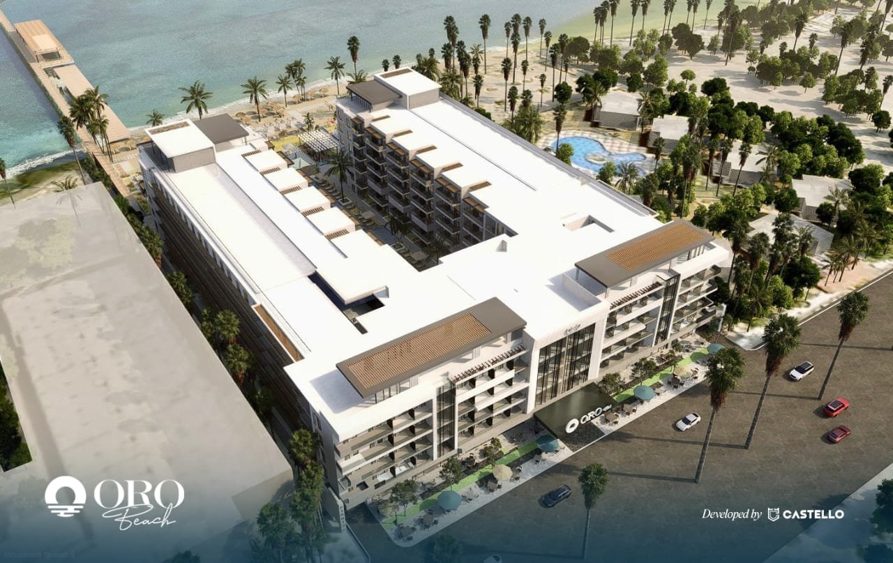 Front view of Oro Beach Resort showcasing elegant modern architecture and luxurious seaside design.