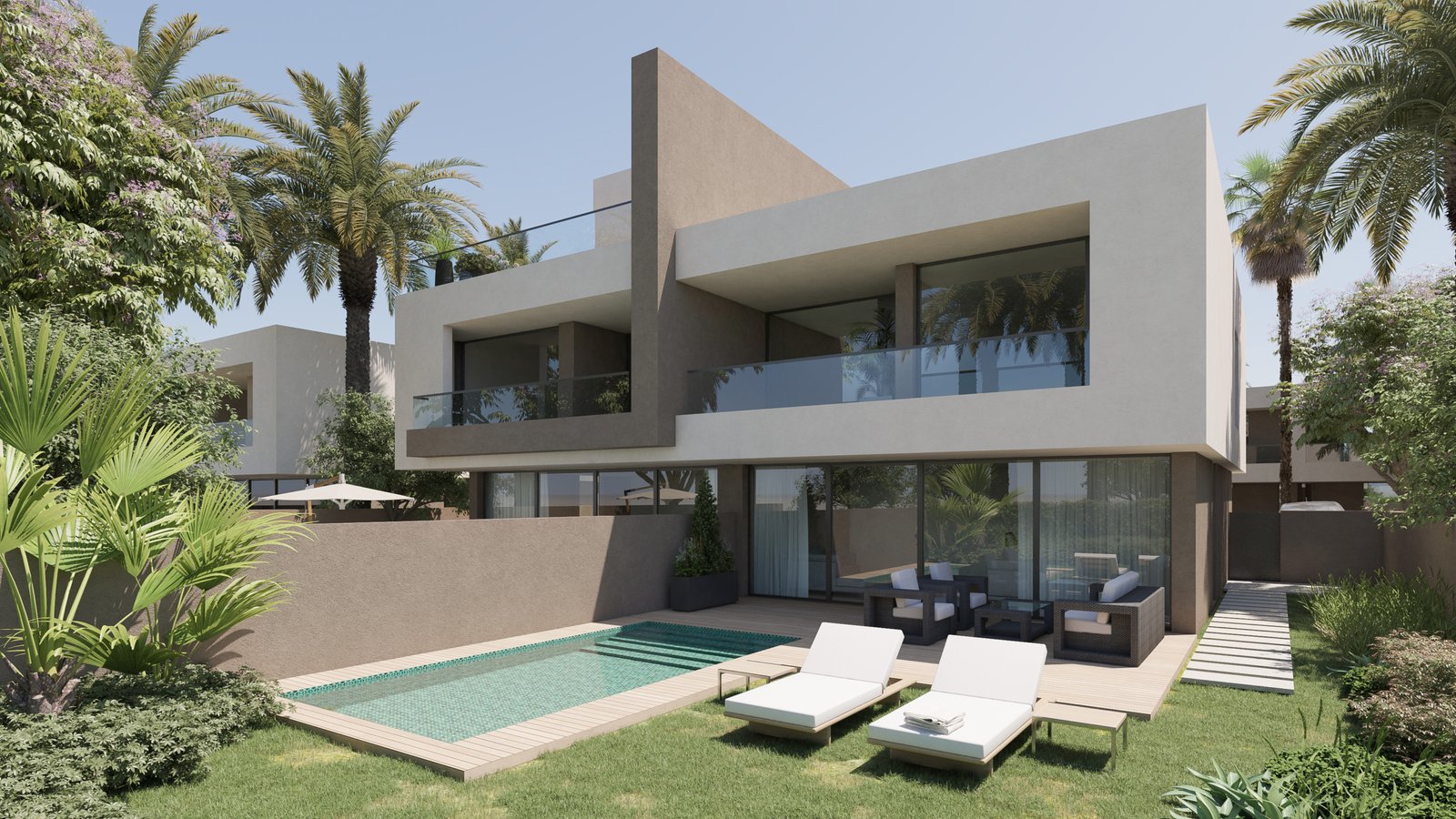 Luxuswohnungen in Sahl Hasheesh im IL Bayou mit moderner Architektur und Poollandschaft am Roten Meer