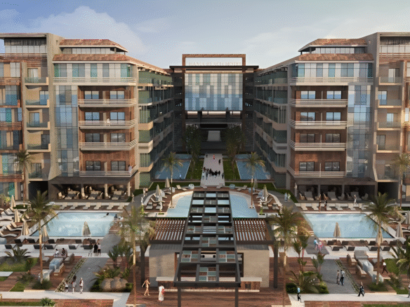 5 Financial features of Oro Beach Hurghada showing 60% completed construction and private beach access.