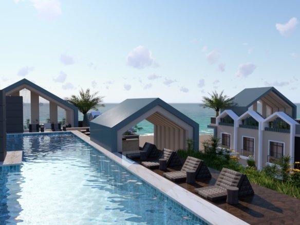 Luxury pool area at Hurghada Heights on the Promenade surrounded by palm trees and sea breeze.