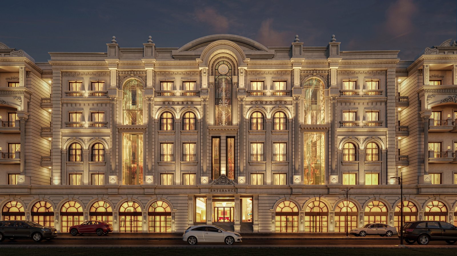 Almeria Hurghada Front view of Almaria Project showcasing elegant modern architecture and luxurious residential design.