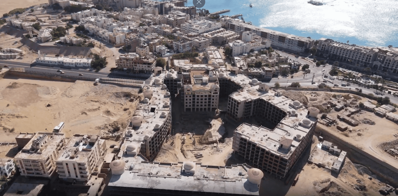 Front view of Atlantis Hurghada with contemporary architecture and modern Red Sea resort design.