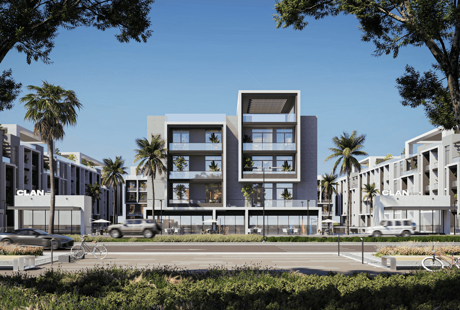 Contemporary residential buildings inside Clan Residents Hurghada