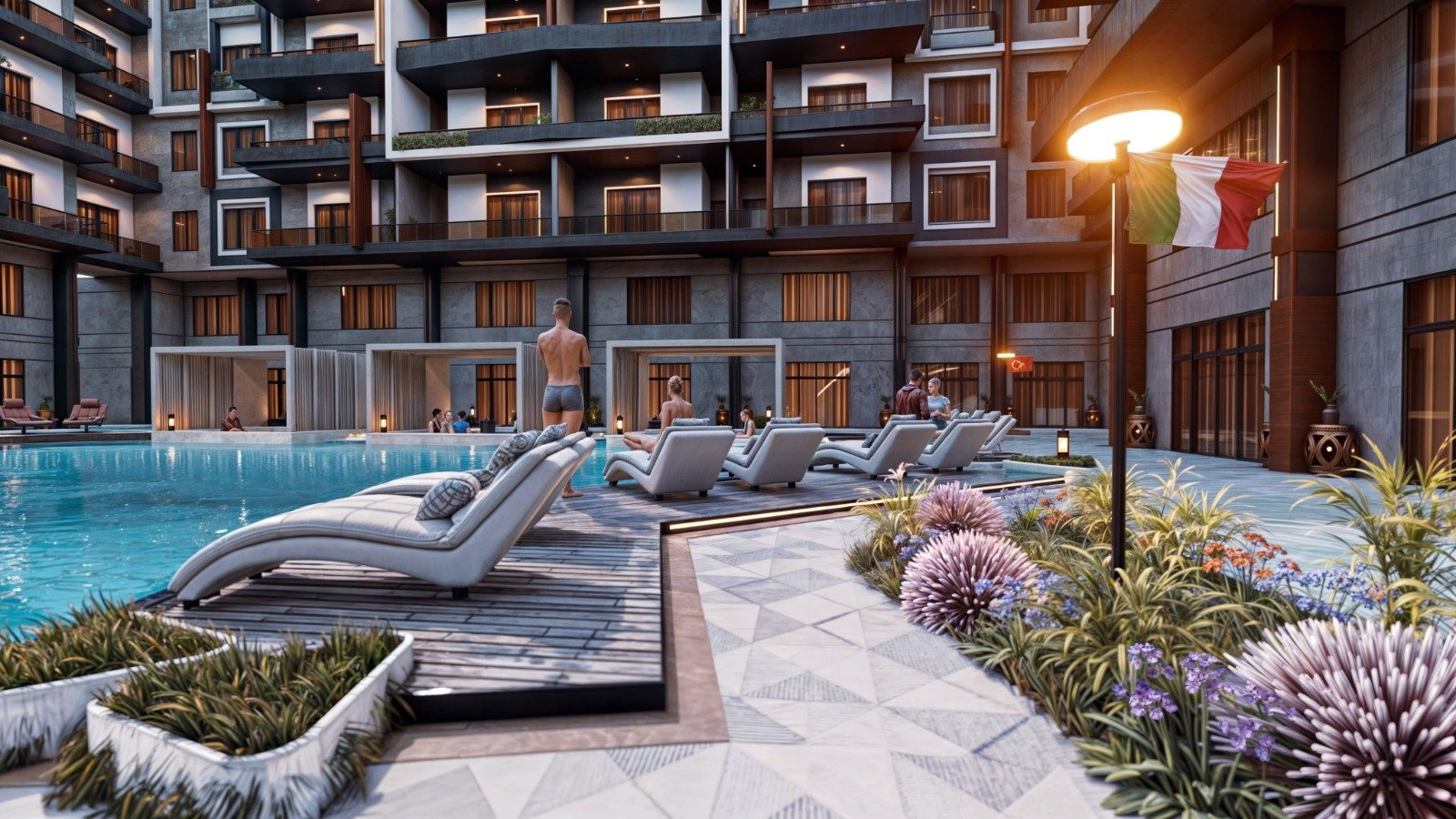 Modern apartment buildings with contemporary design in Iconic Resort