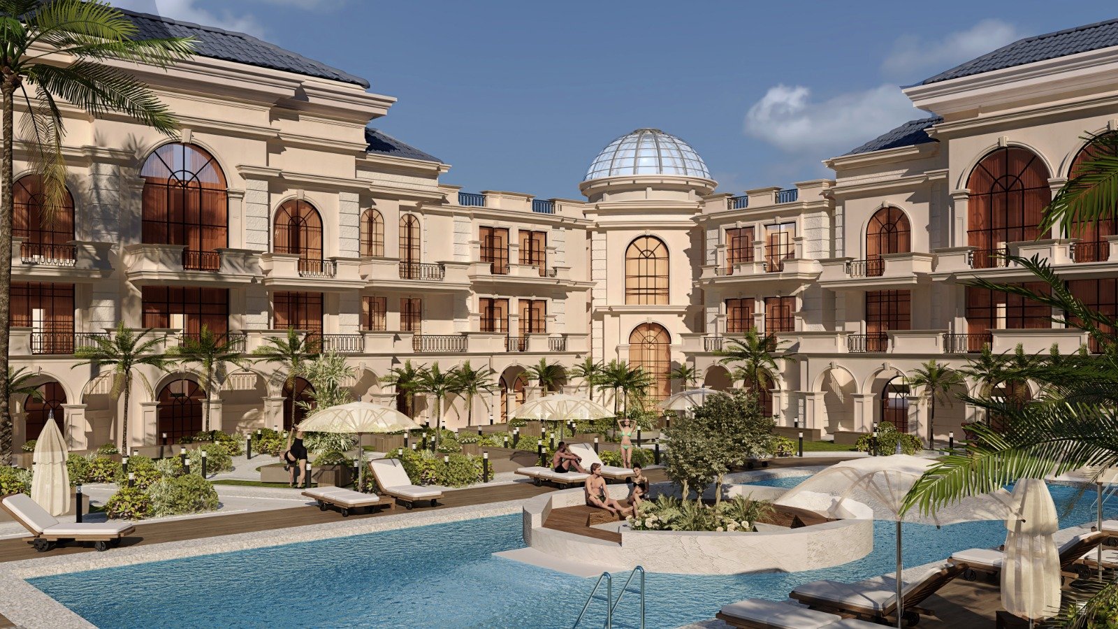 Swimming pool and resort amenities at Aurora Palace Magawish Hurghada apartments