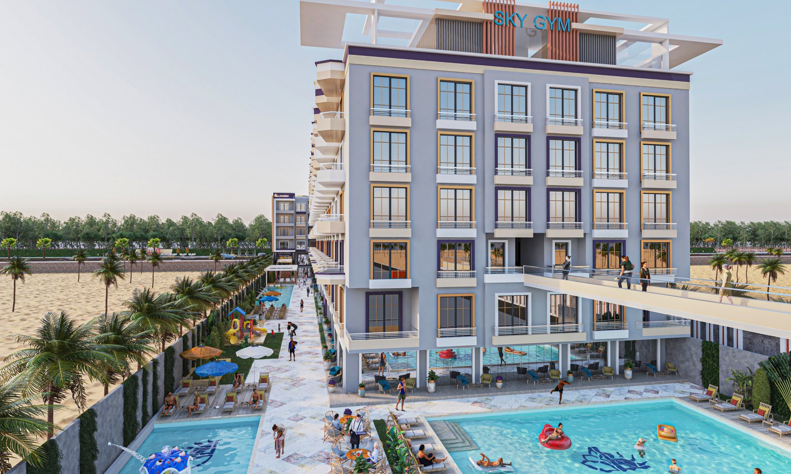 Swimming pools and aqua park at Lavanda Beach Resort Hurghada