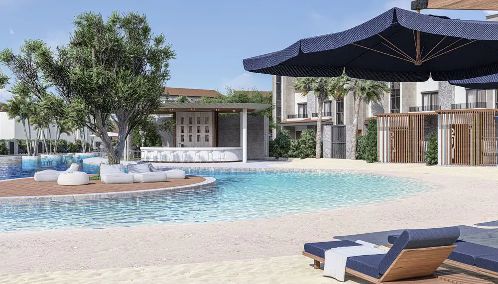 Swimmable lagoon with sandy beach at Lavaya Hurghada near Neverland