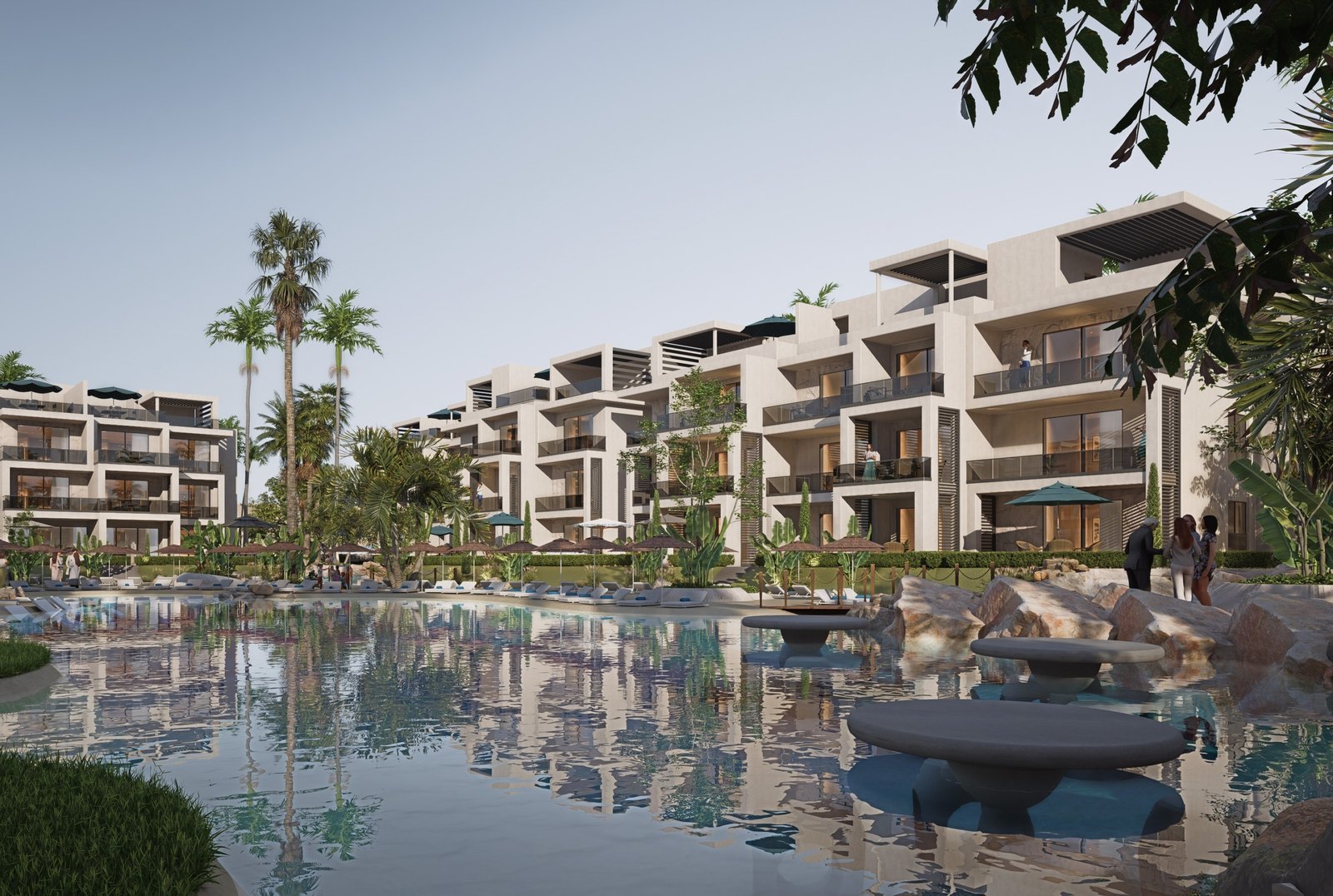 Residential compounds in Hurghada offering modern apartments, pools, and landscaped gardens