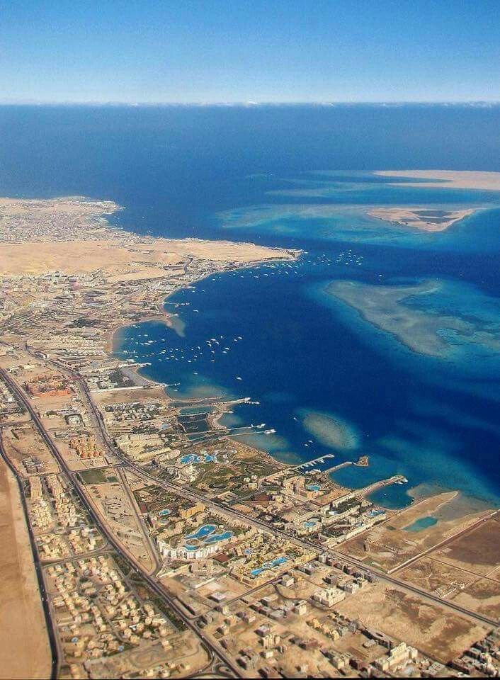Hurghada Red Sea coastline with turquoise water, sandy beaches, and luxury resorts in Egypt