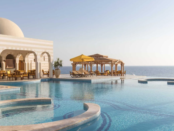Panoramic view of Sahl Hasheesh Red Sea coastline with luxury resorts and pristine beaches