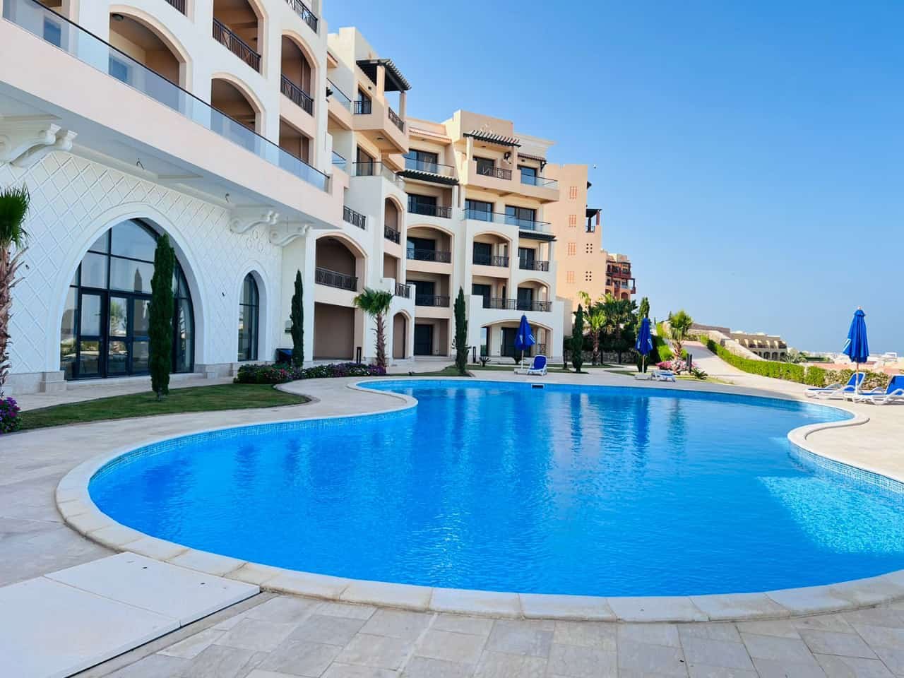 Private sandy beach at The View Residence Hurghada apartments for sale
