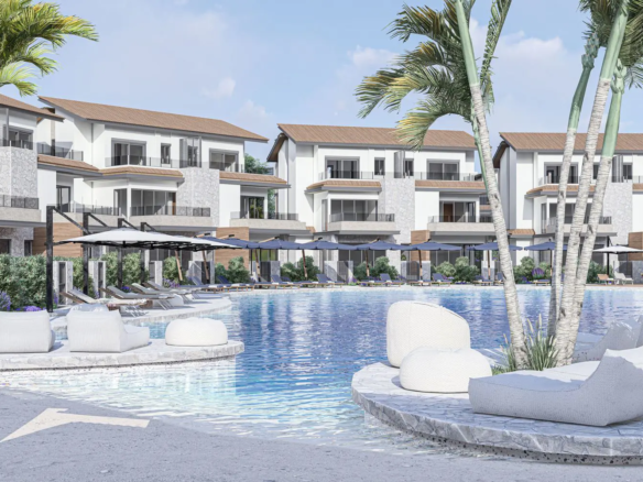 Modern residential buildings overlooking lagoon at Lavaya Hurghada