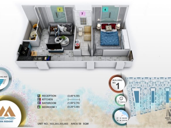 studio apartment for sale in Mark Resort Hurghada El Kawther