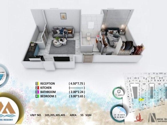 1BR apartment for sale in Mark Resort Hurghada