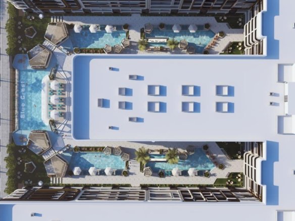 Spacious 2 bedroom apartment interior design with wide balcony windows