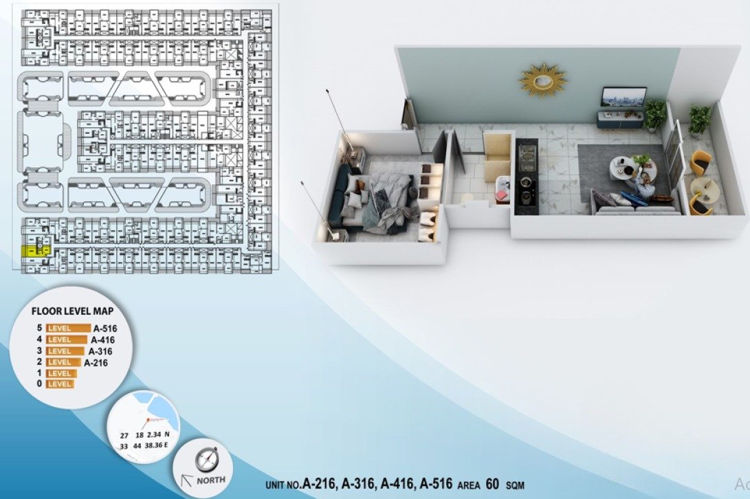 1 Bedroom Apartment Living Space 1BR apartment for sale in Blue Crest Residence Hurghada