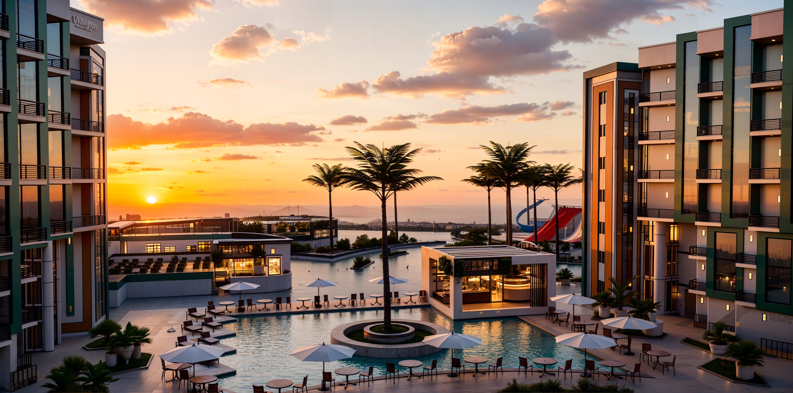 On-site aqua park at Hayat Beach Resort Hurghada luxury resort apartments for sale Hurghada