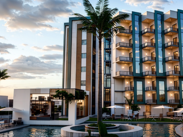 Modern exterior architecture of Hayat Beach Resort Hurghada beachfront properties for sale in Hurghada