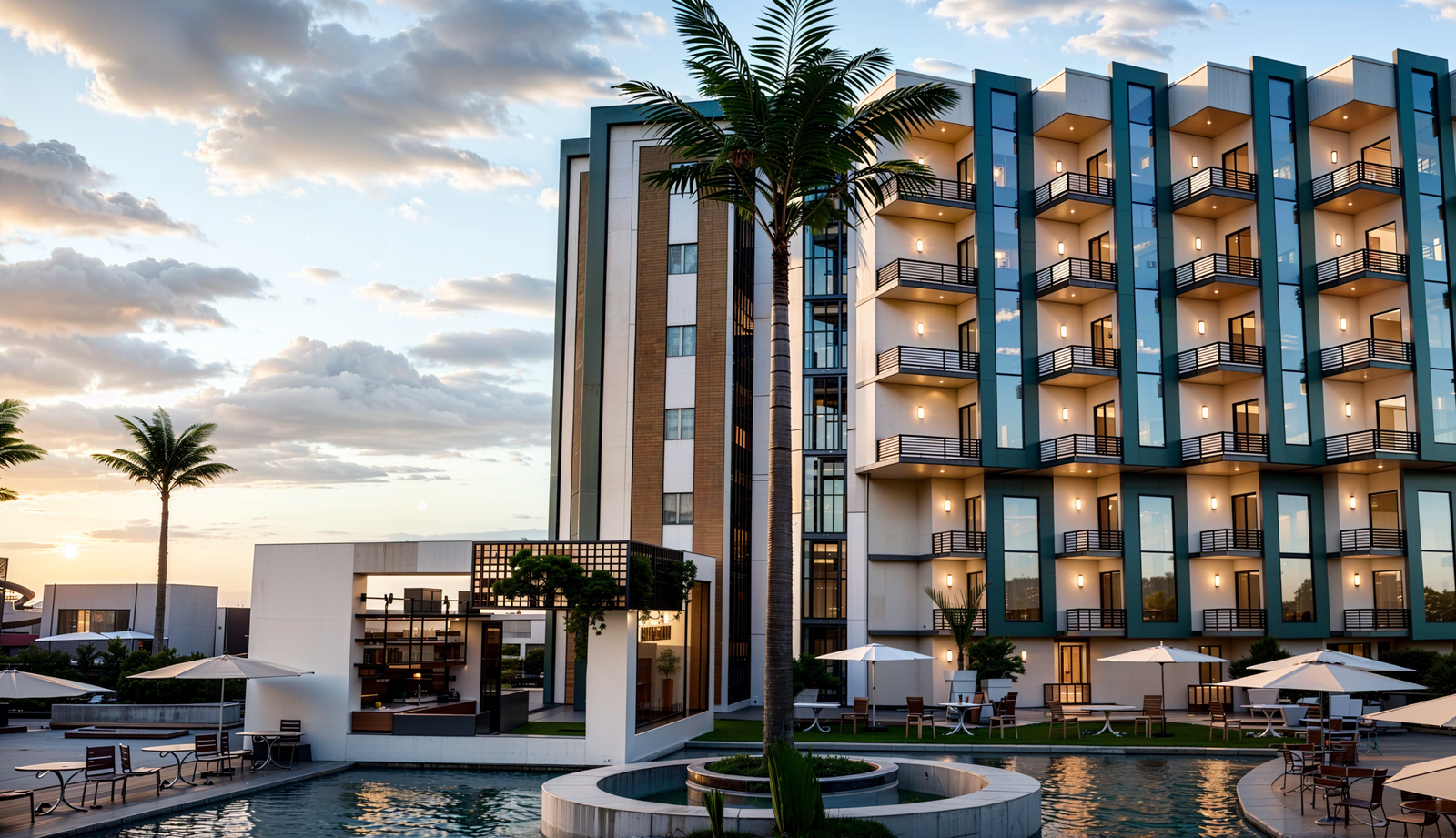 Modern exterior architecture of Hayat Beach Resort Hurghada beachfront properties for sale in Hurghada
