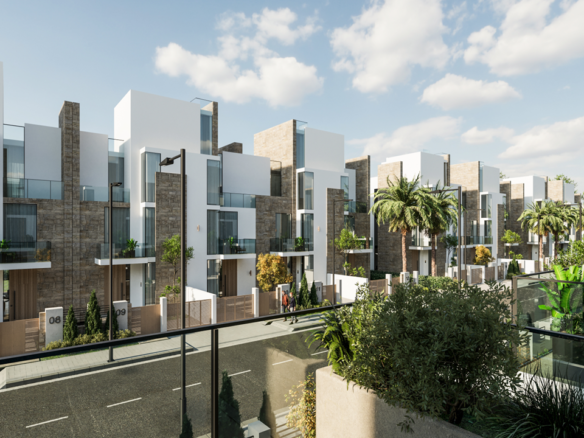 شراء تاون هاوس Long Beach Residence Hurghada featuring modern apartments, luxury villas, swimming pools, landscaped gardens, and Red Sea resort living.