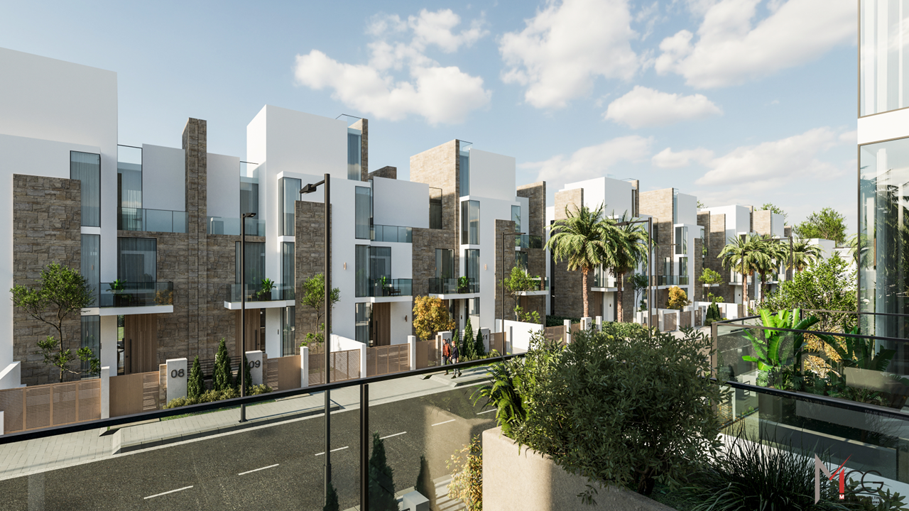شراء تاون هاوس Long Beach Residence Hurghada featuring modern apartments, luxury villas, swimming pools, landscaped gardens, and Red Sea resort living.