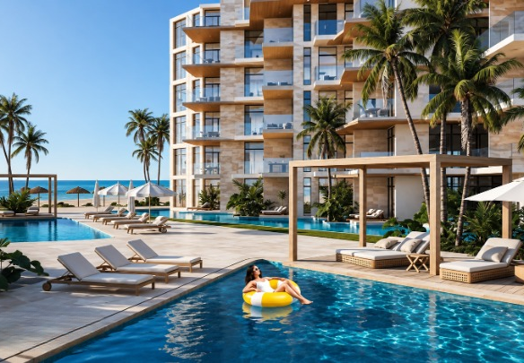 Studio apartment for sale in Sea Breeze HurghadaModern coastal building facade at Sea Breeze Hurghada real estate