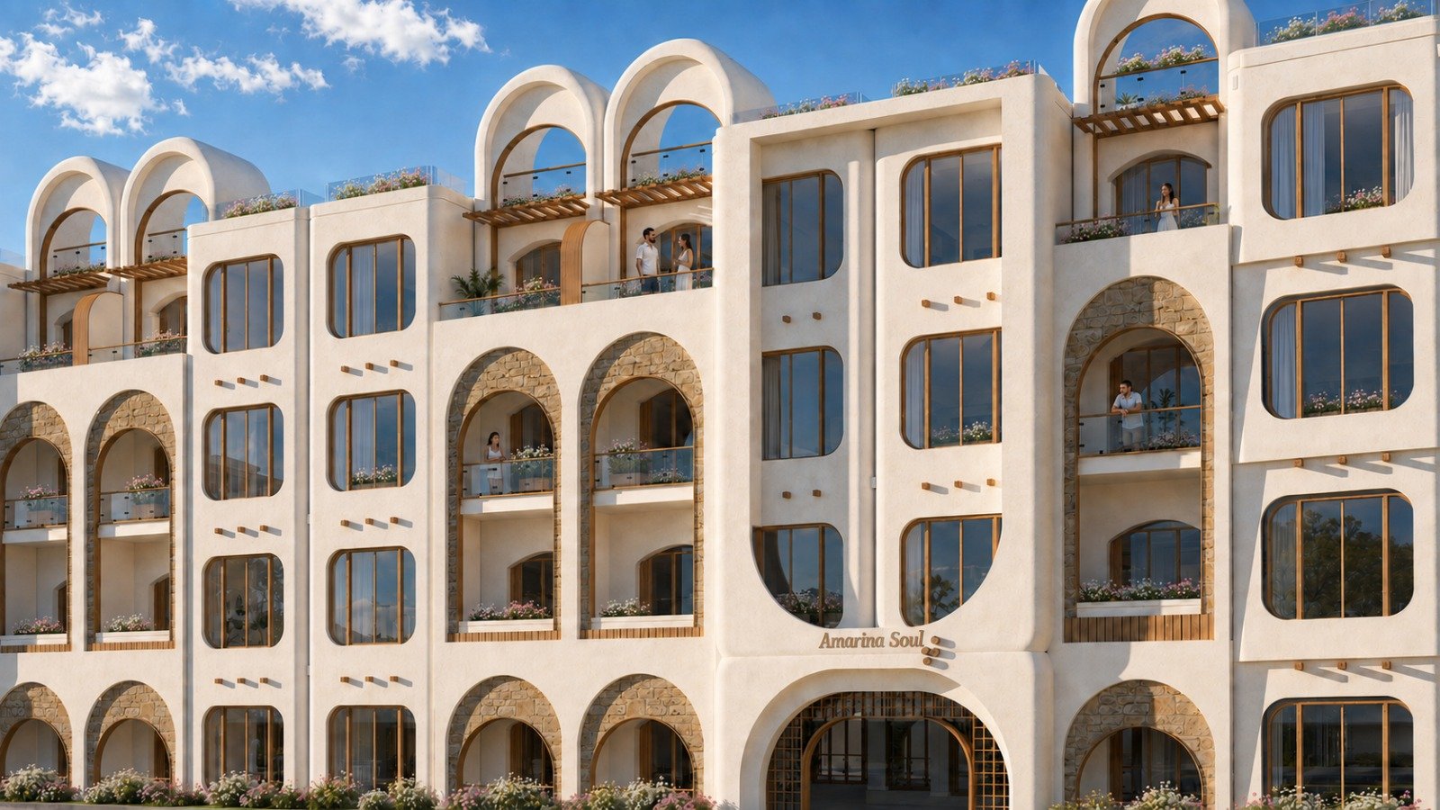 Glass storefront design for high-traffic shops at Amarina Soul Magwish Hurghada.