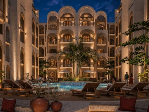 Amarina Soul Magwish Hurghada Red Sea Private balcony view overlooking landscaped pool areas at Amarina Soul Magwish Hurghada.