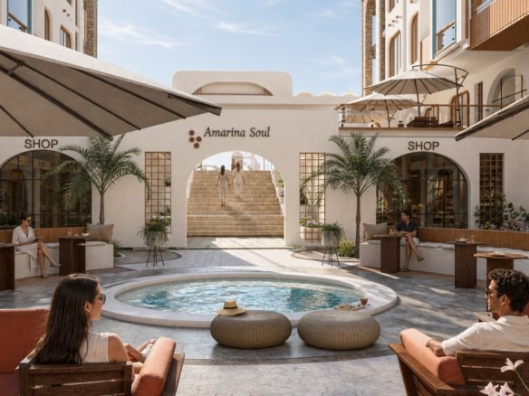 Street view and exterior architecture of Amarina Soul Magwish Hurghada by Knight Properties.