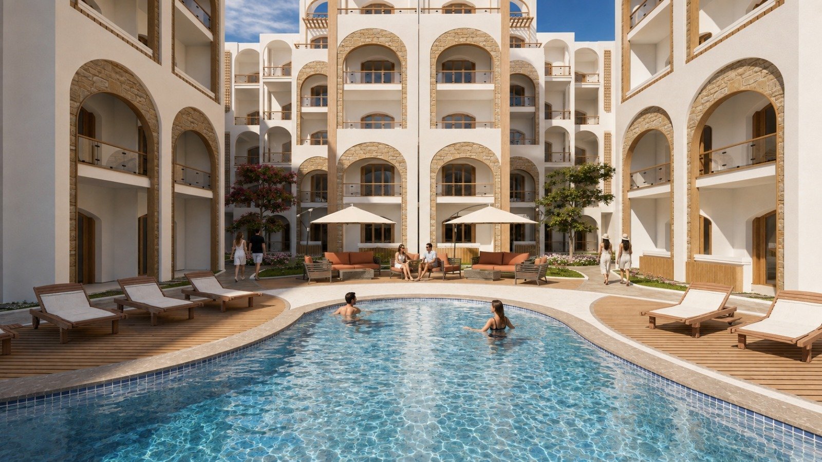 Close-up of signature arched architectural detailing at Amarina Soul Magwish Hurghada.