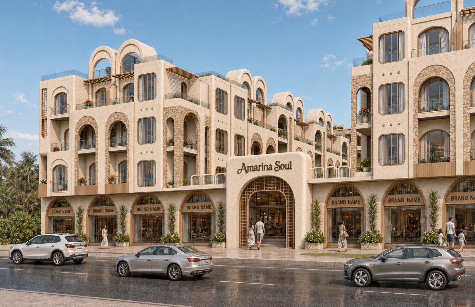Spacious master bedroom design for 2-bedroom units at Amarina Soul Magwish Hurghada.