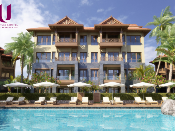 The cascading infinity sky pool at U Residences Sahl Hasheesh with panoramic sea views