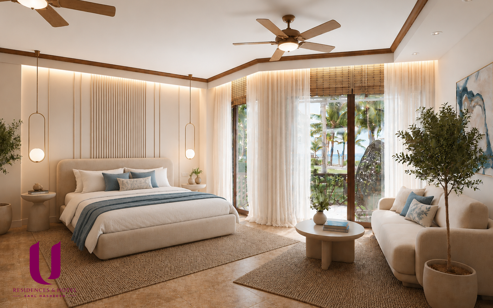 Spacious 1-bedroom branded apartment interior design at U Residences Sahl Hasheesh