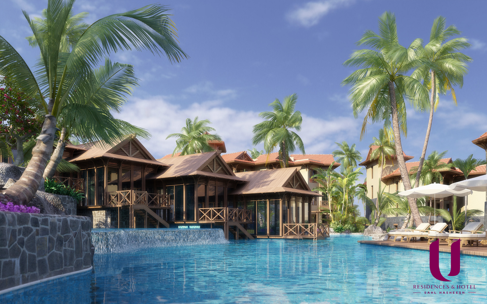 Exterior architecture view of U Residences Sahl Hasheesh showcasing tropical landscape design