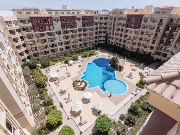 Aerial view of Floreza Khamsin Resort near the beach in Al Ahyaa.